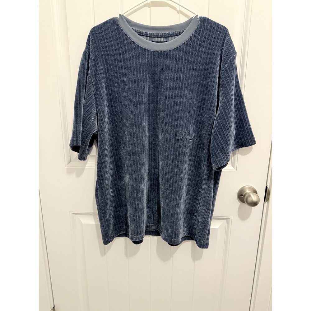 Pacsun Men's Textured Velour Dark Teal/Bluish Short‎ Sleeve Shirt Size XL